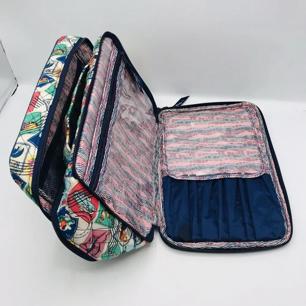 Vera Bradley Cuban Stamps Travel Case Cosmetic Makeup Bag Zip Close Lined 12x7x4